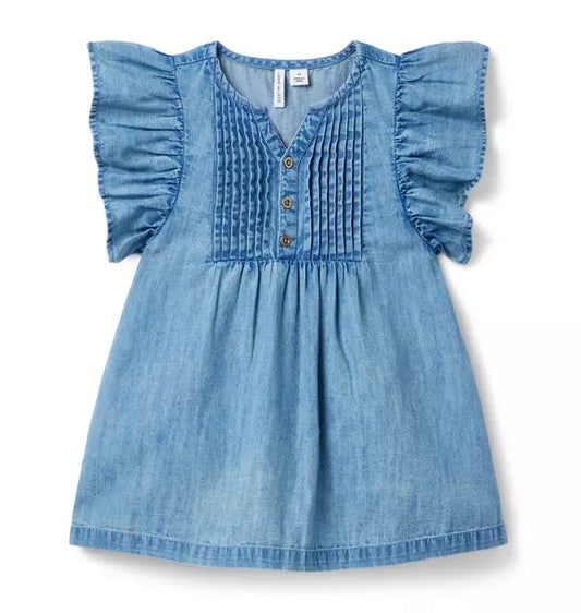 Chambray Ruffle Sleeve Dress