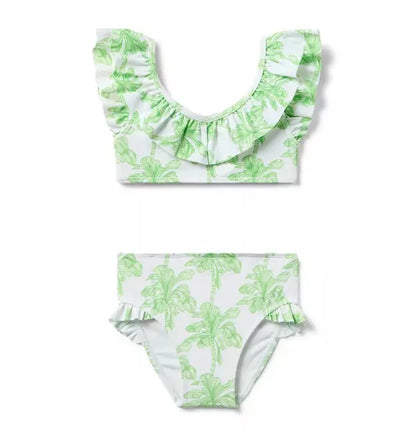 Recycled Palm Tree Ruffle 2-Piece Swimsuit