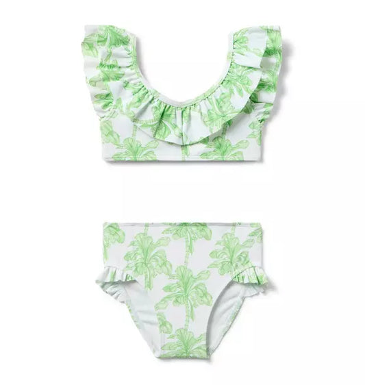 Recycled Palm Tree Ruffle 2-Piece Swimsuit