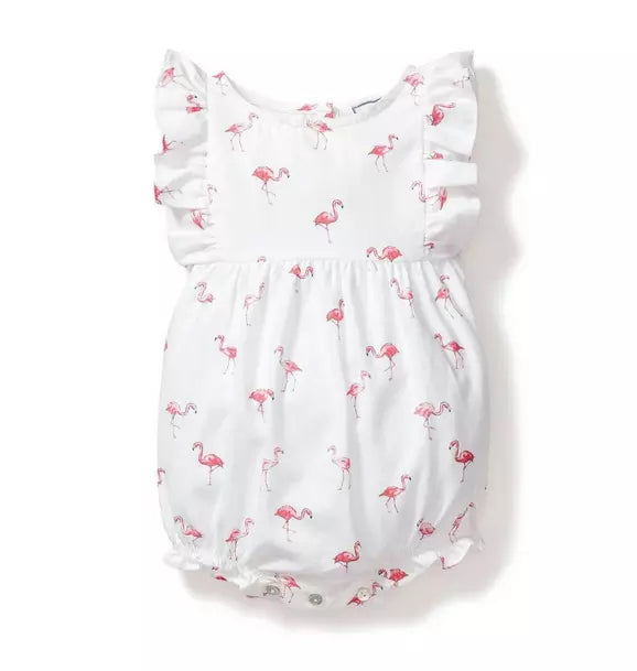 Baby's Twill Ruffled Romper in Flamingos