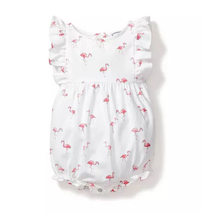 Baby's Twill Ruffled Romper in Flamingos