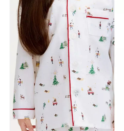 Kid's Twill Pajama Set in Holiday Town