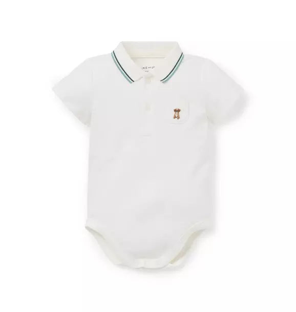 Baby Embroidered Dog Pique Polo Bodysuit