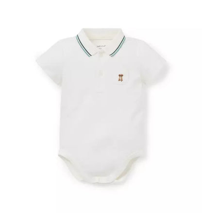 Baby Embroidered Dog Pique Polo Bodysuit
