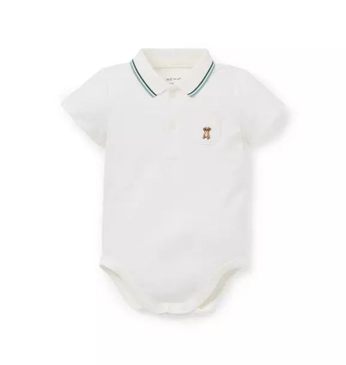 Baby Embroidered Dog Pique Polo Bodysuit