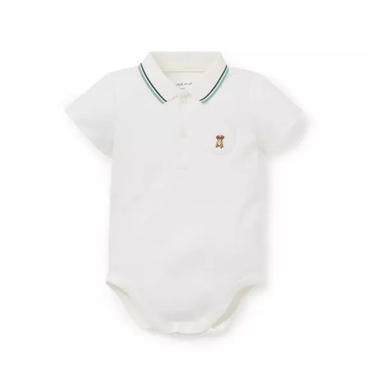 Baby Embroidered Dog Pique Polo Bodysuit