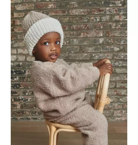 2-Tone Ribbed Beanie Fuzzy - Taupe/Ecru