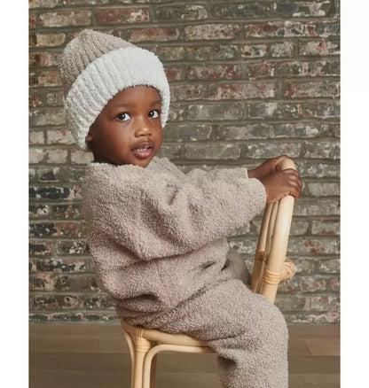 2-Tone Ribbed Beanie Fuzzy - Taupe/Ecru