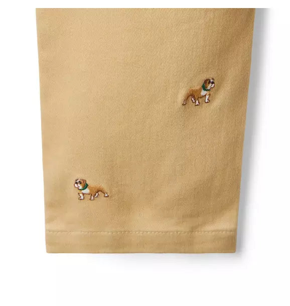 Embroidered Bulldog Twill Jogger