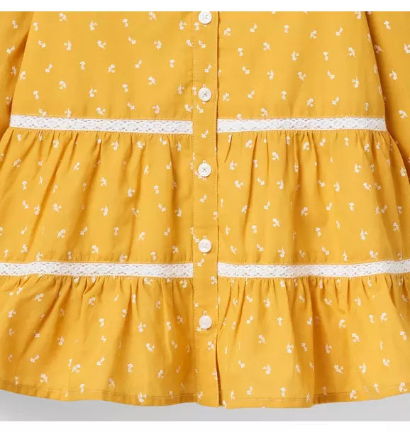 Floral Lace Trim Tiered Dress