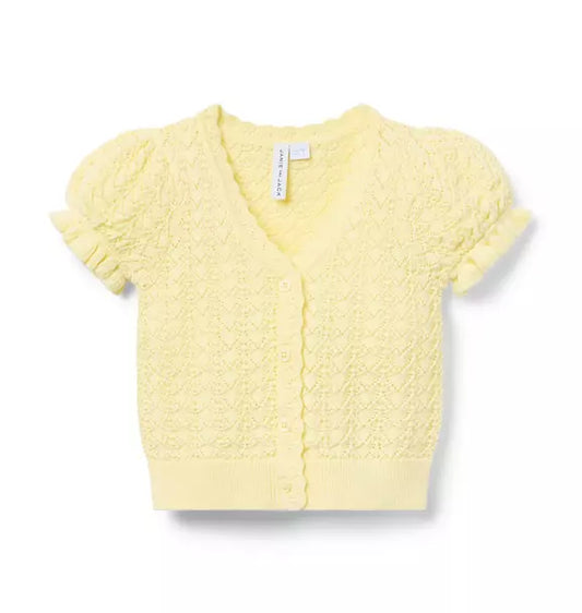 Pointelle Puff Sleeve Cardigan