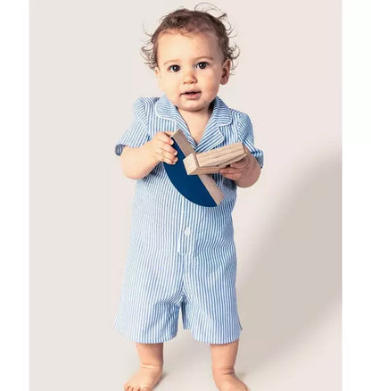 Baby's Twill Summer Romper in French Blue Seersucker