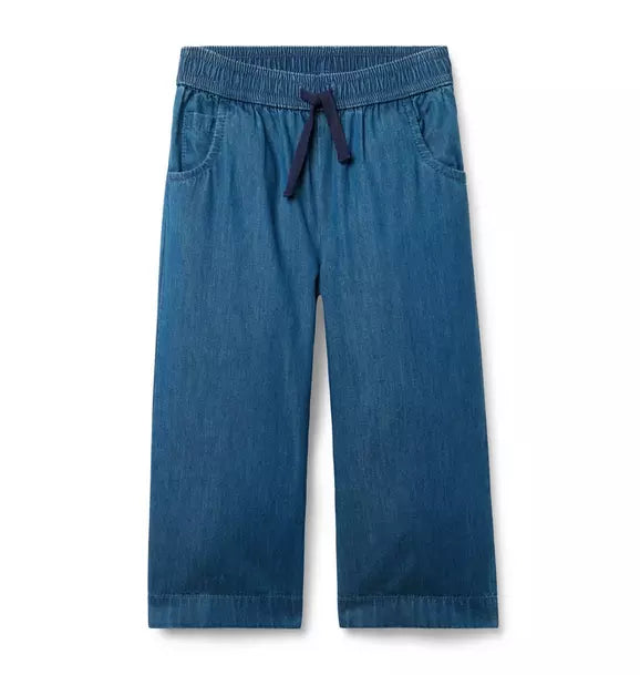 Chambray Wide Leg Pull-On Pant