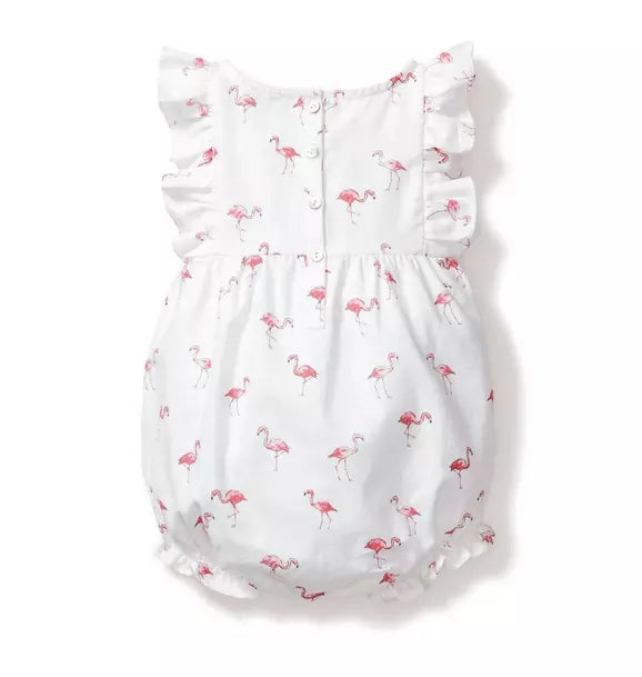 Baby's Twill Ruffled Romper in Flamingos