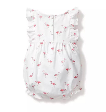 Baby's Twill Ruffled Romper in Flamingos