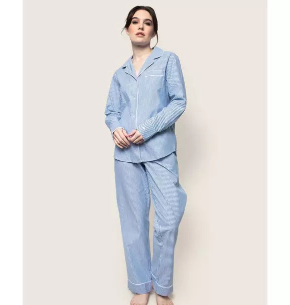 Women's Twill Pajama Set in French Blue Seersucker