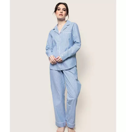 Women's Twill Pajama Set in French Blue Seersucker