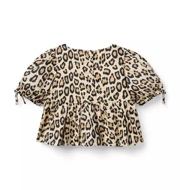 Leopard Puff Sleeve Peplum Top
