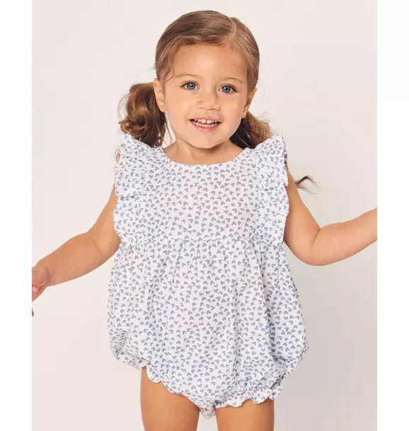 Infants Ruffled Romper in Bluehearts