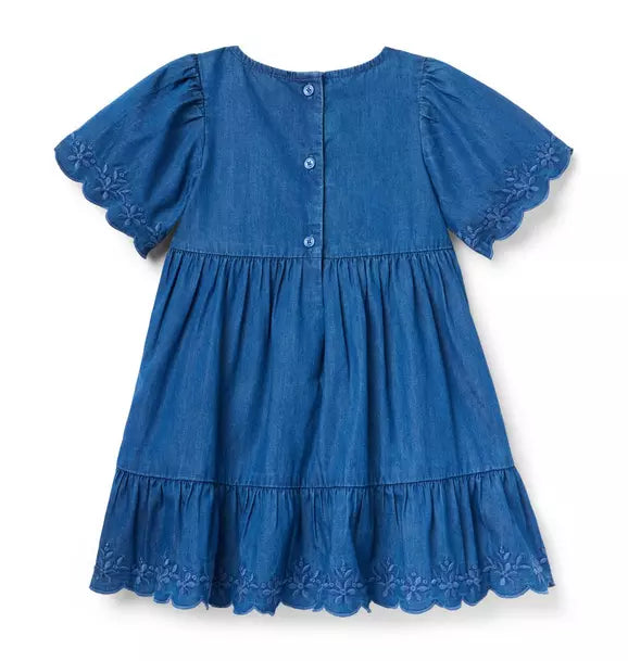 Embroidered Floral Chambray Dress