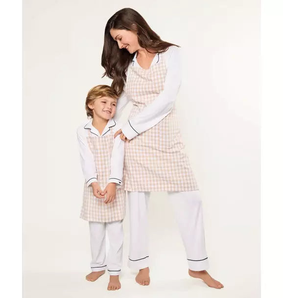 Kid's Twill Apron in Camel Gingham