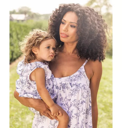 Baby's Twill Ruffled Romper in Blue Timeless Toile