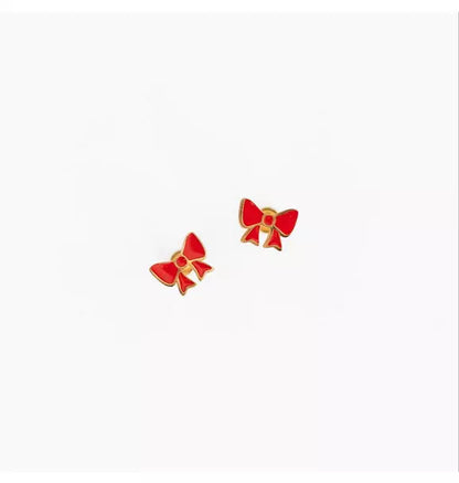 Red Enamel Bow Stud Earrings
