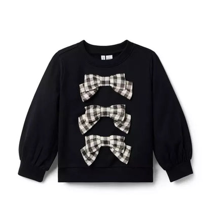 Gingham Shimmer Bow Sweater