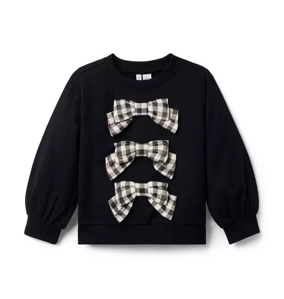Gingham Shimmer Bow Sweater