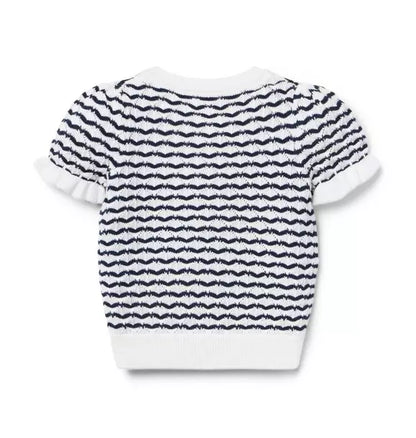 Wavy Striped Pointelle Sweater Top