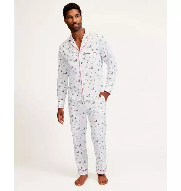 Men's Twill Pajama Set in Holiday Town