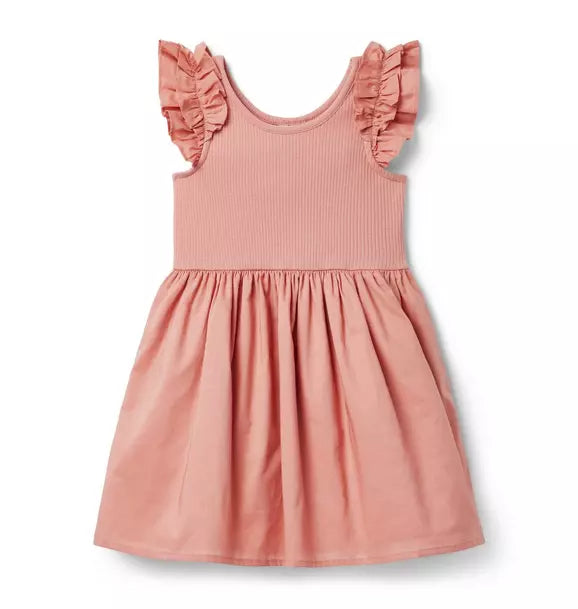 Ribbed Ruffle Sleeve Dress