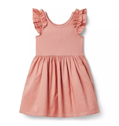 Ribbed Ruffle Sleeve Dress