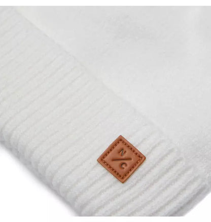 Winter White Knit Winter Hat with Faux Fur Pom