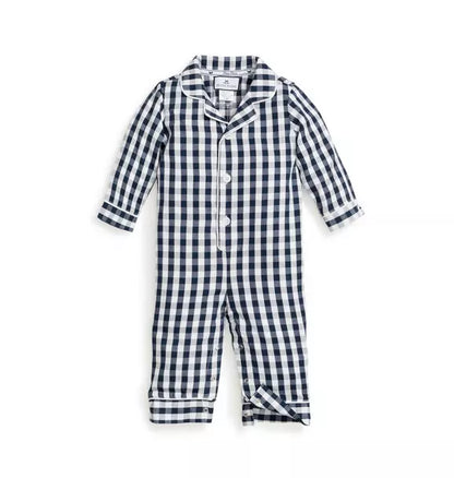 Navy Gingham Romper