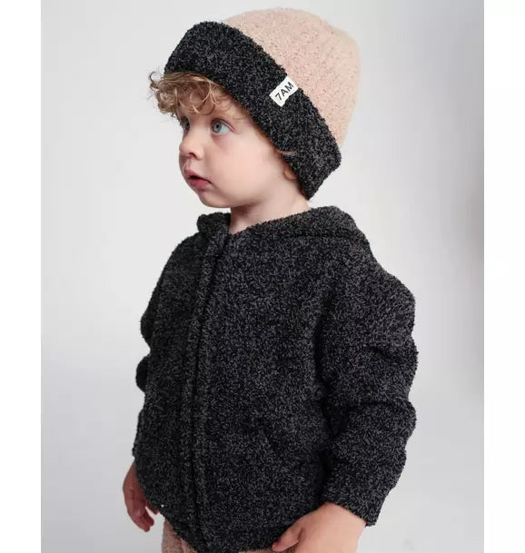 2-Tone Ribbed Beanie Fuzzy - Pecan/Black Melange