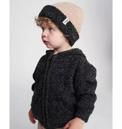 2-Tone Ribbed Beanie Fuzzy - Pecan/Black Melange