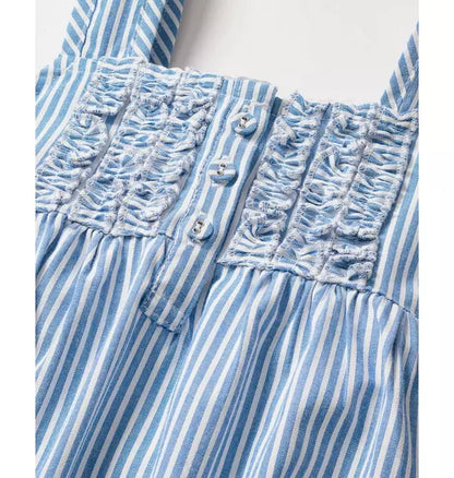 Girl's Twill Charlotte Nightgown in French Blue Seersucker