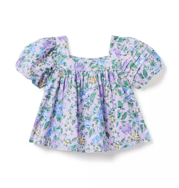 Floral Pintuck Puff Sleeve Top