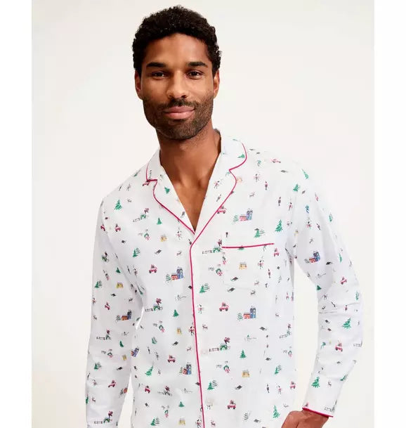 Men's Twill Pajama Set in Holiday Town