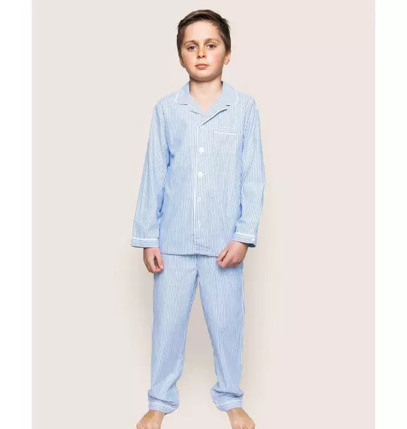 Kid's Twill Pajama Set in French Blue Seersucker