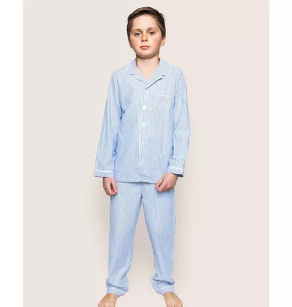 Kid's Twill Pajama Set in French Blue Seersucker