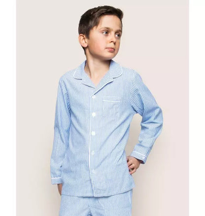Kid's Twill Pajama Set in French Blue Seersucker