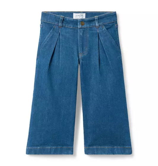 Pleated Wide Leg Jean In Medium Wash