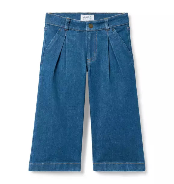Pleated Wide Leg Jean In Medium Wash