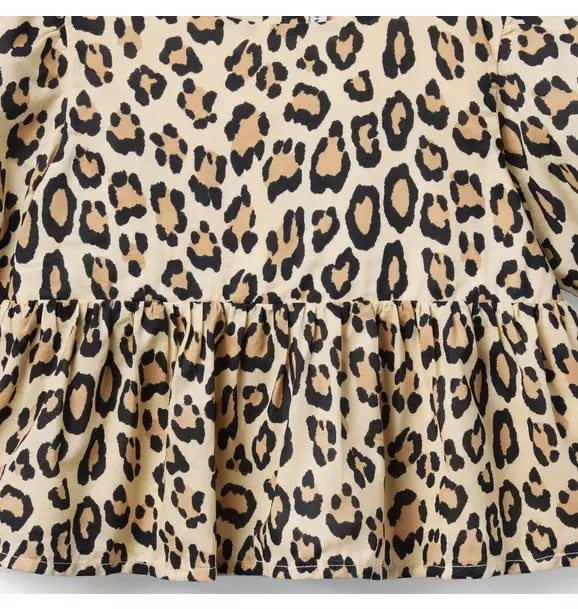 Leopard Puff Sleeve Peplum Top