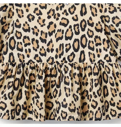 Leopard Puff Sleeve Peplum Top