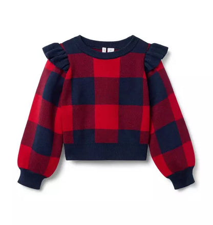 Plaid Ruffle Shoulder Sweater