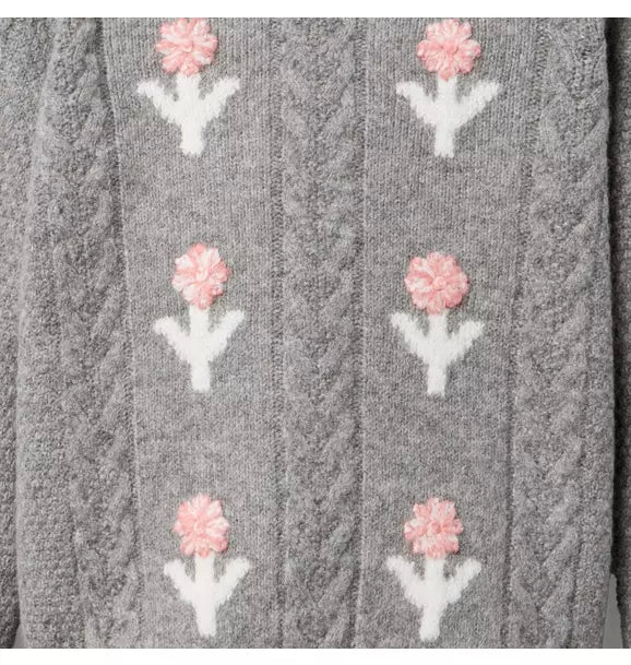 Embroidered Floral Cable Knit Sweater