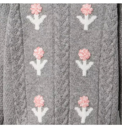 Embroidered Floral Cable Knit Sweater